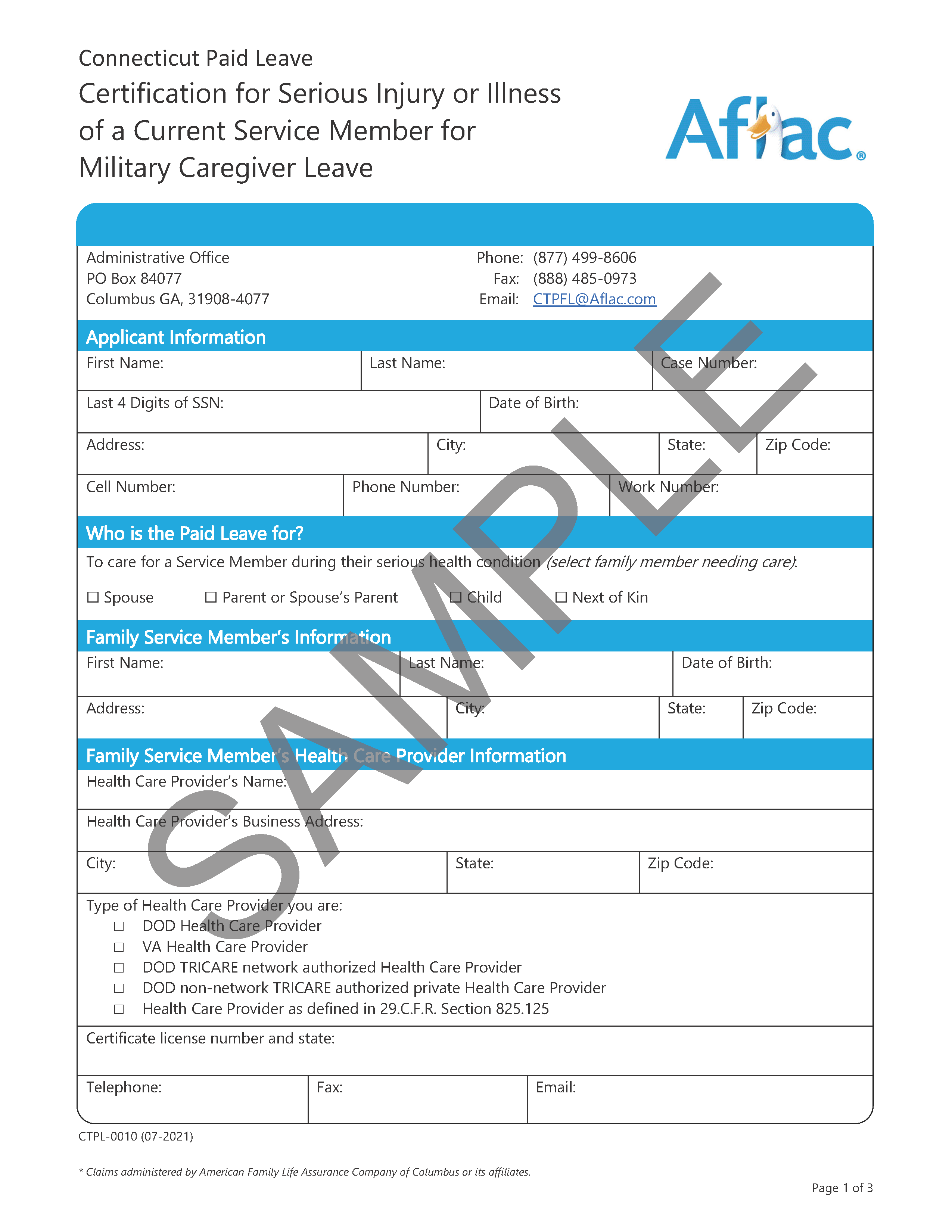 Sample Certification for Serious Injury or Illness of a Current Service Member for Military Caregiver Leave