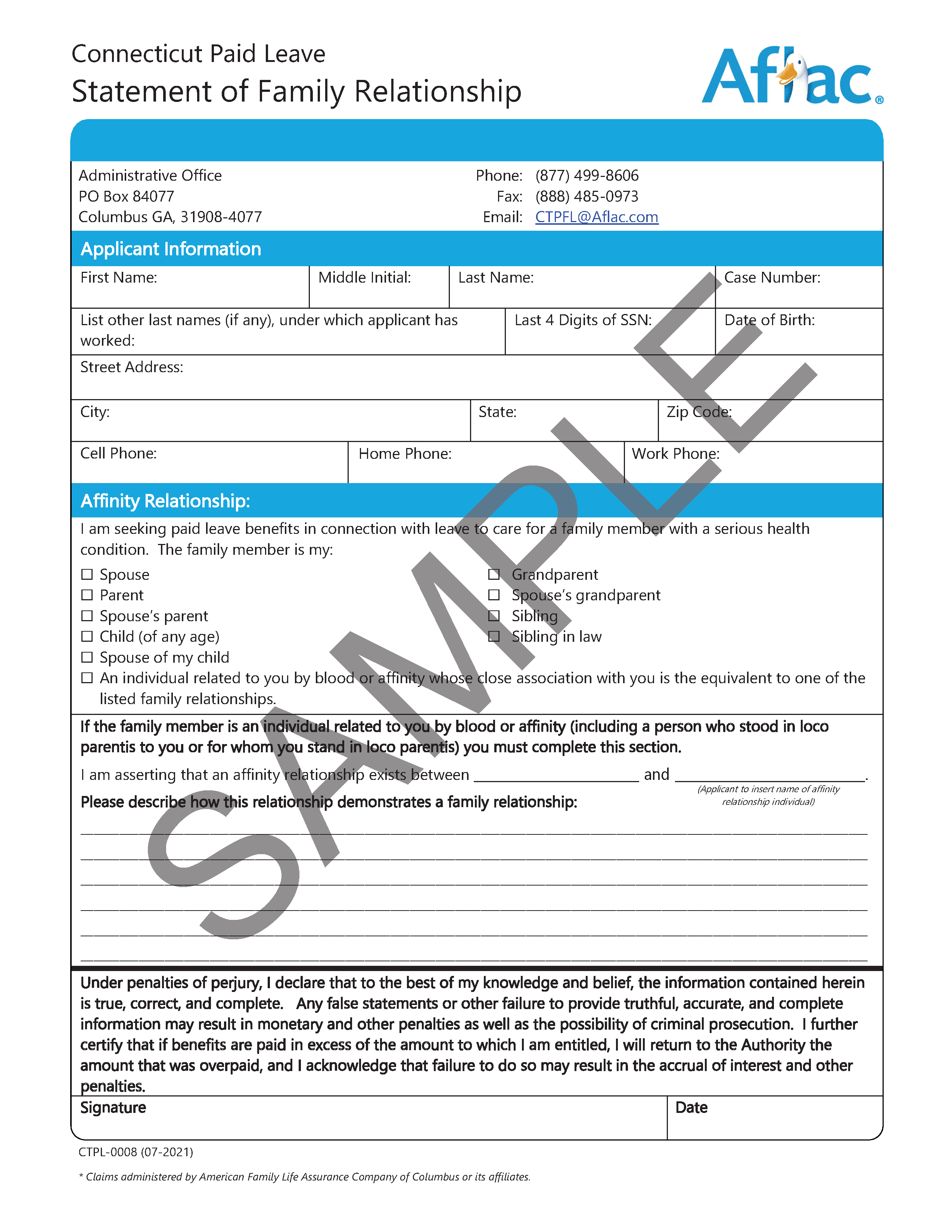 Sample Statement of Family Relationship form