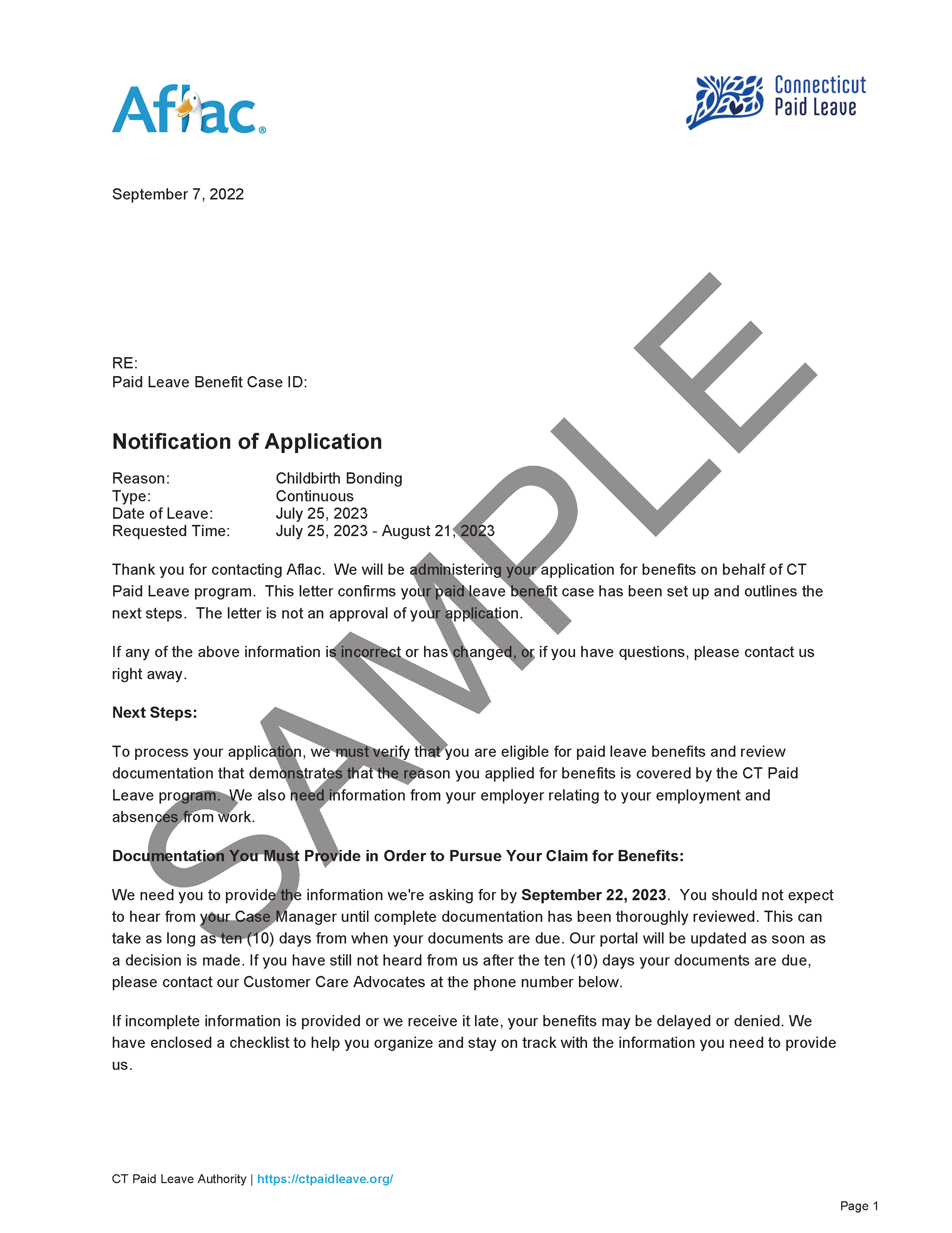 Notification of Application sample document