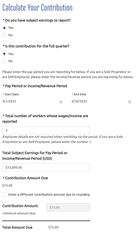 Screenshot for Calculating Contributions in My Account online portal