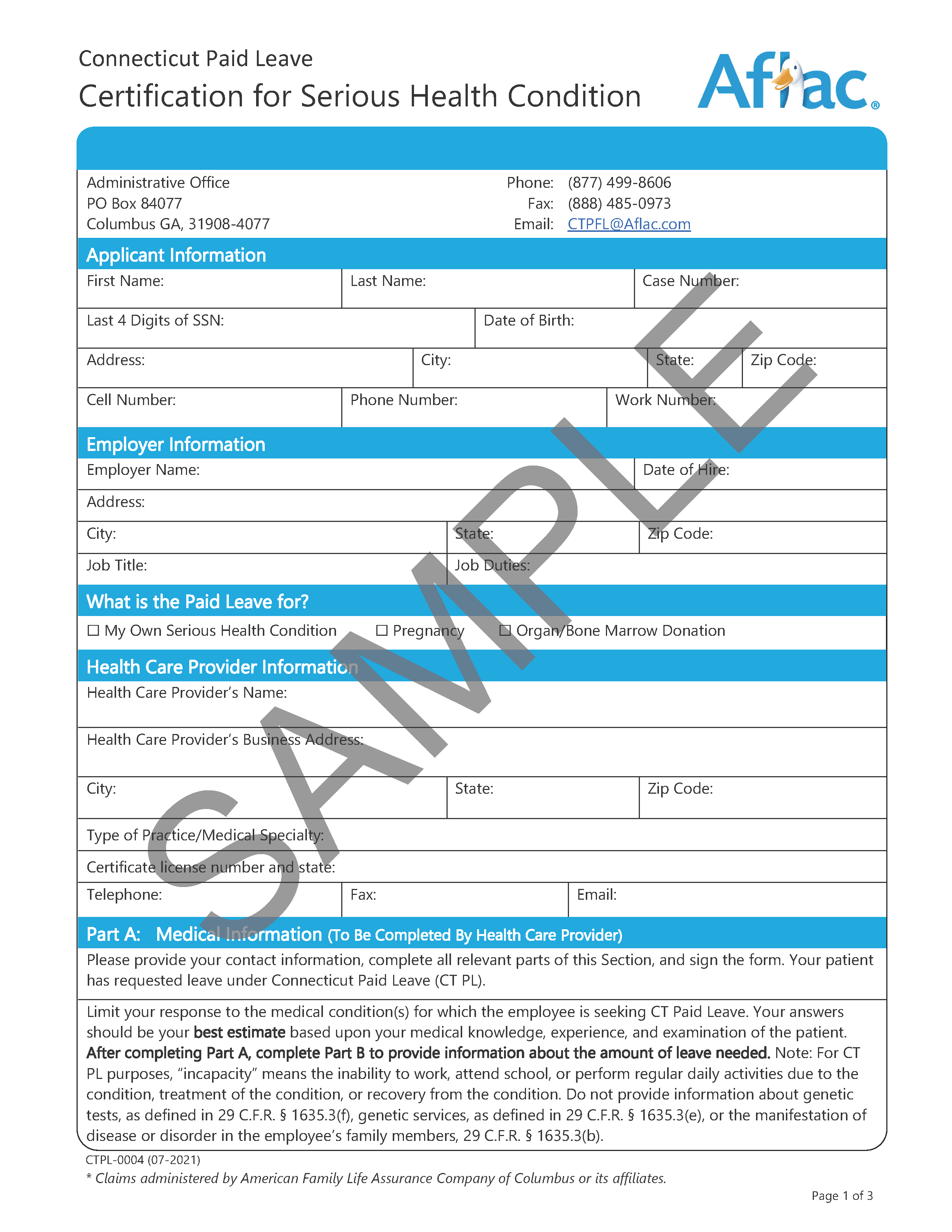 Sample Certification for Serious Health Condition form