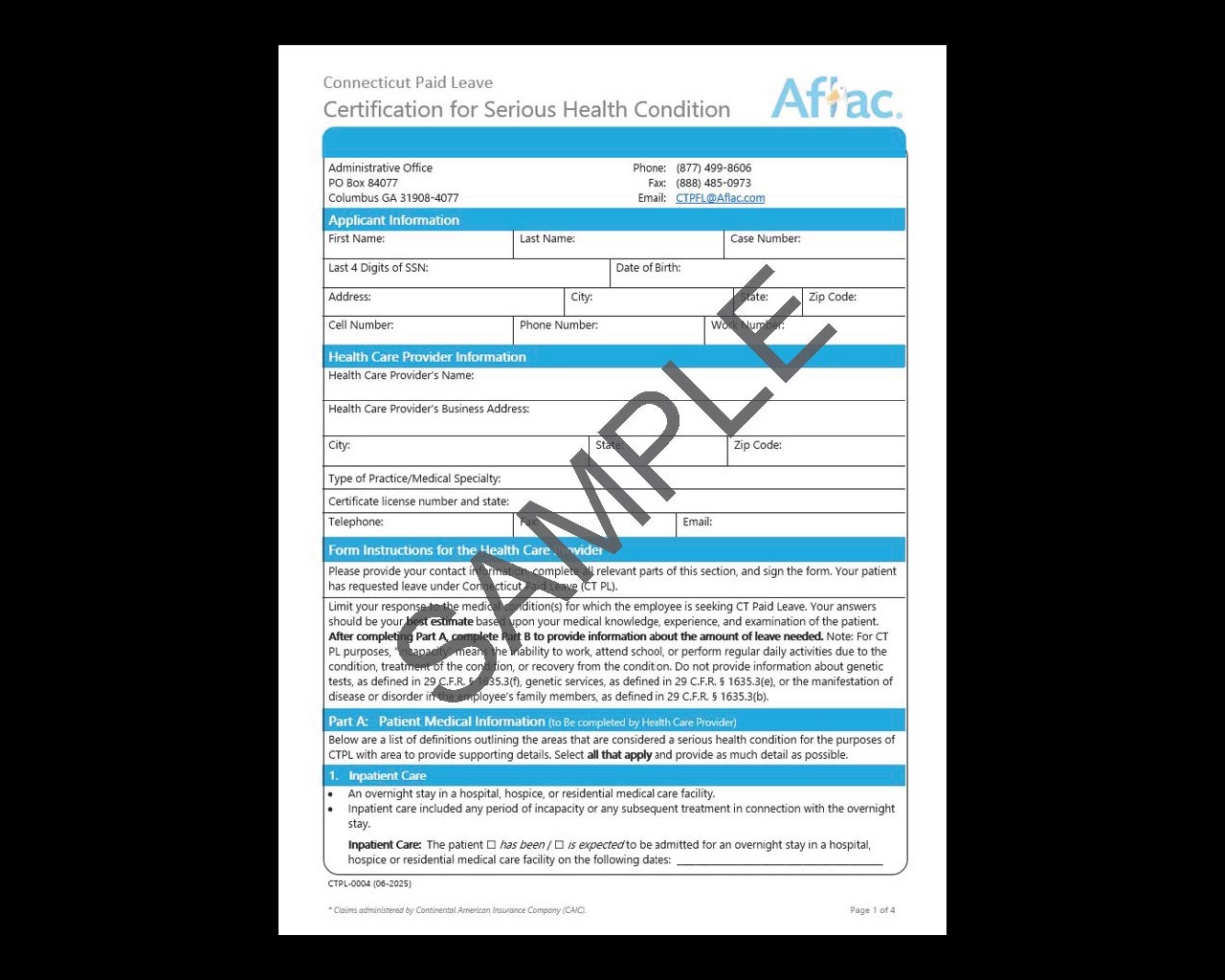 Sample Certification for Serious Health Condition form