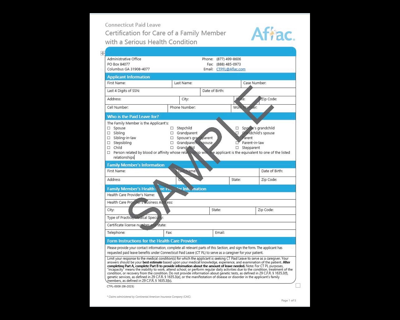 Sampel Certification for Care of a Family Member with a Serious Health Condition form