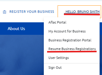 Screenshot of the sign in drop down menu