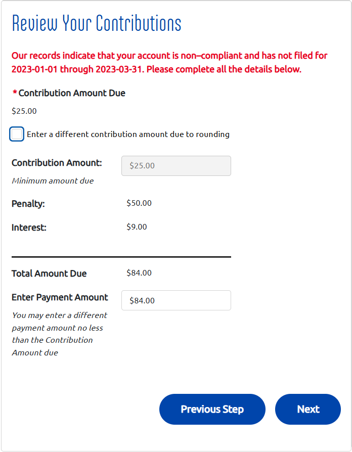 Review Your Contributions step on the online payment form