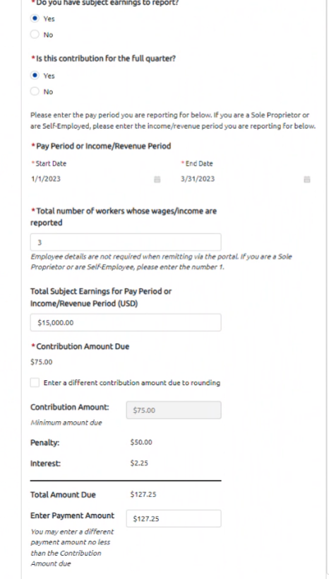 Screenshot of Calculate Your Contribution online form