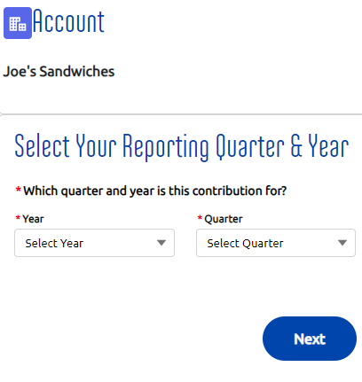 Screenshot of Select Your Reporting Year and Quarter online form